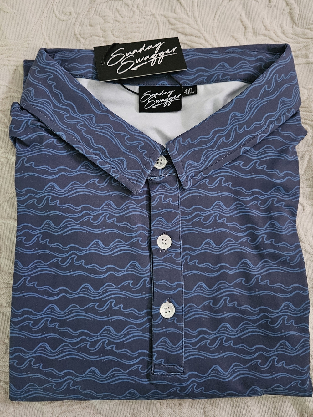 Sunday Swagger Men’s Navy/Blue Wave-Pattern Polo